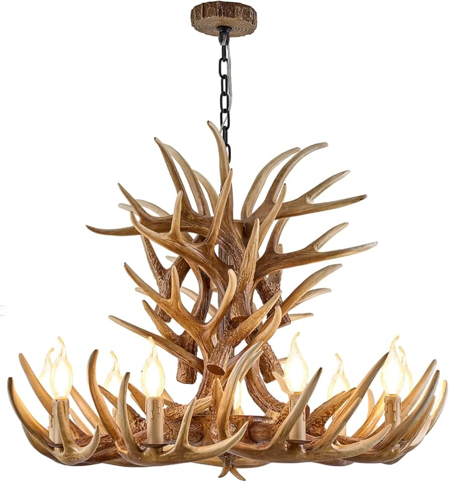 Antler Chandelier, Rustic Antler Chandeliers Lighting, Retro Antler Ceiling Light Fixtures 9 Lights Farmhouse Deer Antler Lights for Home Store Coffee Bar (9 Light arms + 9 arm)
