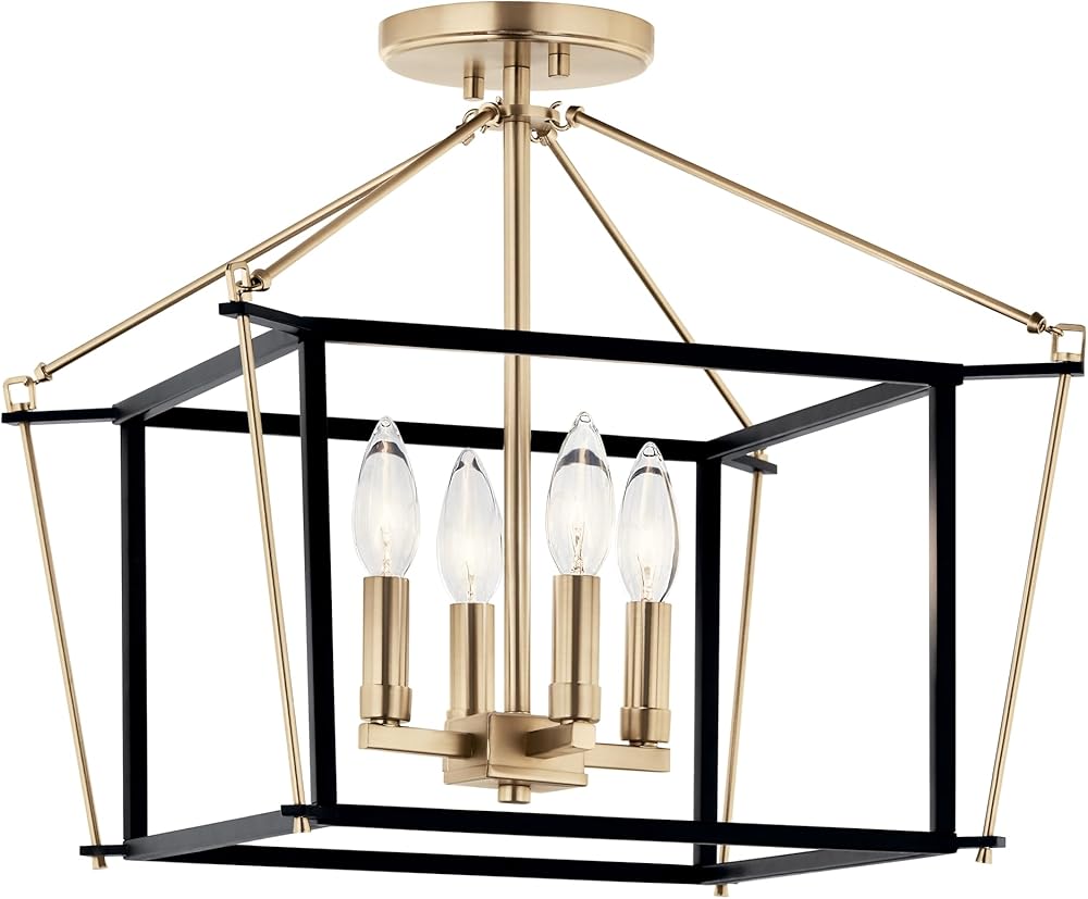 KICHLER Eisley 4-Light Semi Flush Mount in Champagne Bronze and Black, Sloped Ceiling Compatible, for Small Foyer, Hallway, Office or Bedroom (14