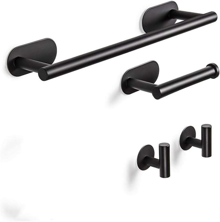 304 stainless steel towel rod, bathroom towel rack, towel hook, black five piece(D)
