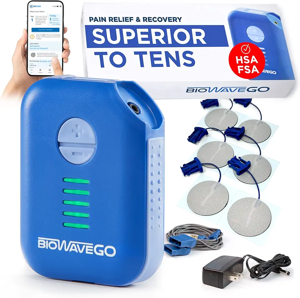 BIOWAVEGO Medical Grade TENS Unit Upgrade Electro Stim Clinically Proven ESTIM, Chronic Pain & Recovery - HSA FSA Eligible, Comfortable Superior to Muscle Stimulator TENS Machines for Pain Relief