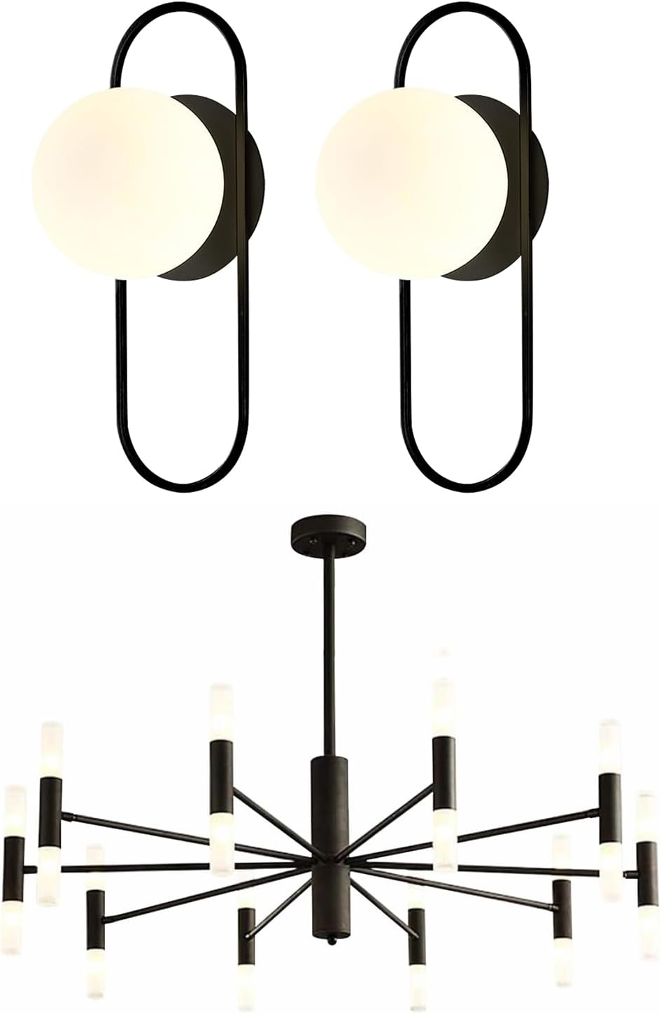 Mid Century Modern Round Wall Sconce 1-Lights Black Globe Wall Sconce Lighting Black Chandelier Contemporary 20 Lights LED Sputnik Chandeliers Vintage Farmhouse Flush Mount Ceiling Light