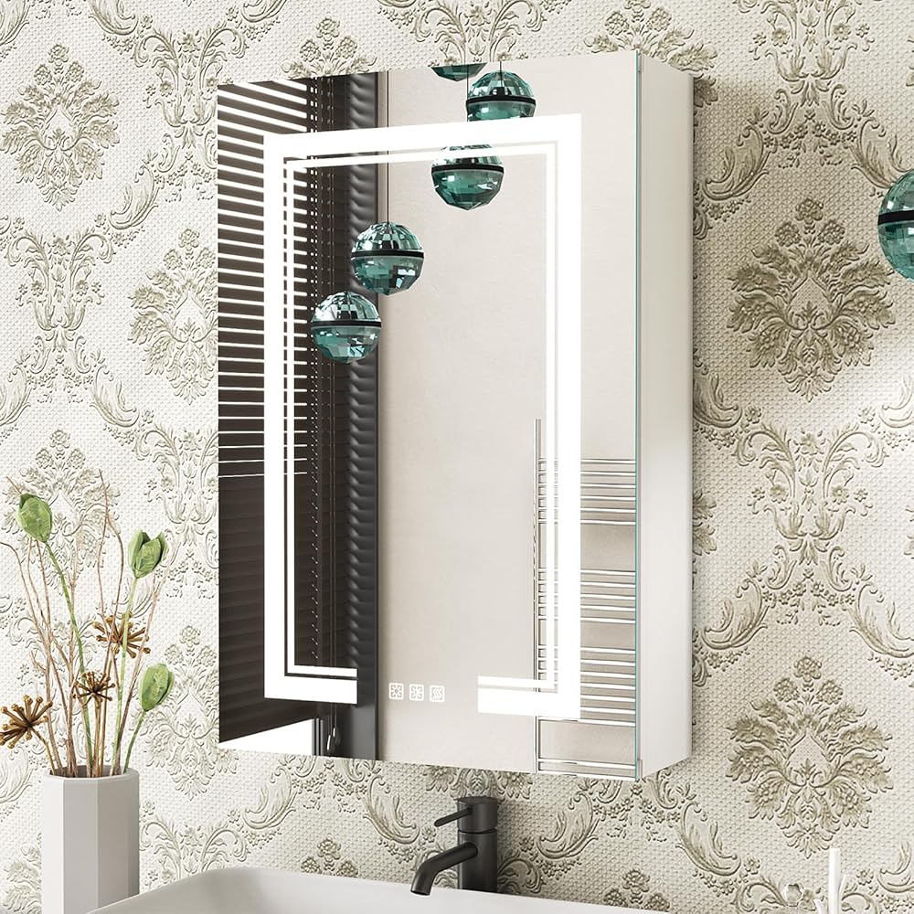 LED Medicine Cabinet with Lights 20x30 Inch Recessed or Surface, Lighted Bathroom Vanity Mirror with Storage, Defogger, Stepless Dimming&Temps, Inner Light, 2 Adjustable Shelves, Left Hinges