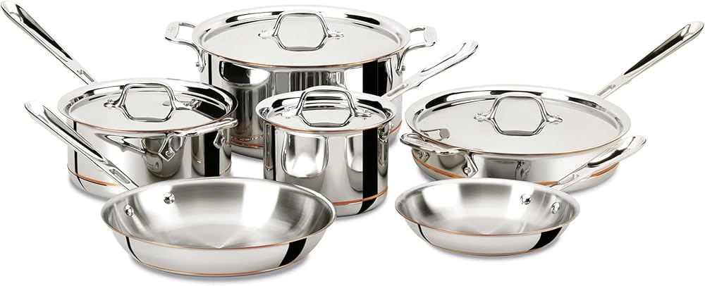 All-Clad Copper Core 5-Ply Stainless Steel Cookware Set 10 Piece Induction Oven Broiler Safe 600F Pots and Pans Silver