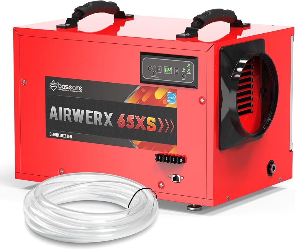 BaseAire 120 Pints Crawlspace Dehumidifier with Pump & Drain Hose for Commercial, Basement, Industry Water Damage Unit, Large Capacity, Compact, Auto Defrost, Memory Starting,5 Years Limited Warranty