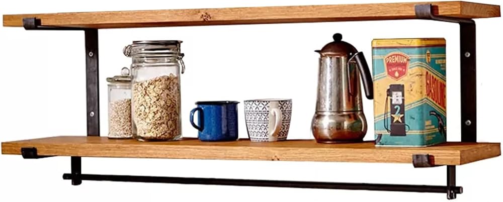 Floating Shelves Wall Mount 2 Tier Kitchen Hanging Shelf Storage Racks Spice Pots and Pans Utensil Holder Organization for Restaurants Display Stand with Rails (Size : 80x20x40cm)