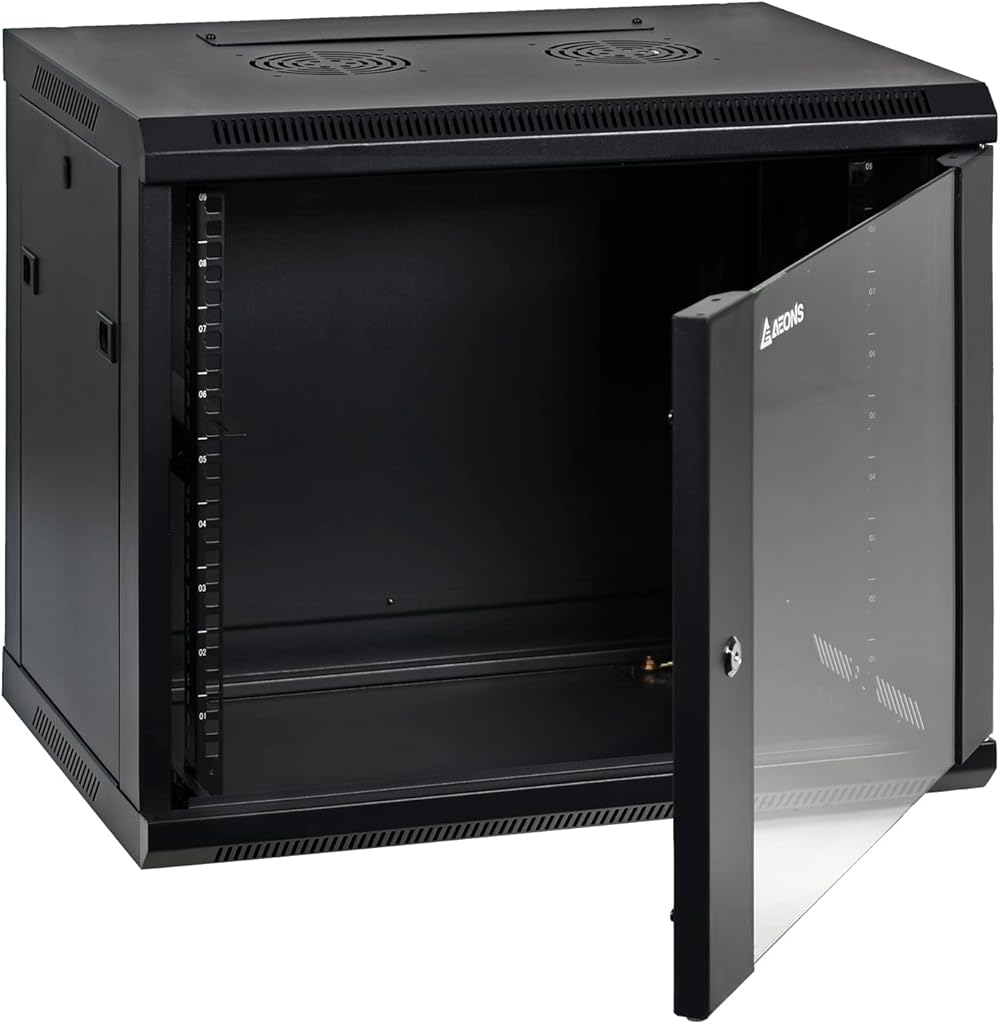 9U Professional Wall Mount Network Server Cabinet Enclosure 19-Inch Server Network Rack 16-Inches Deep Black (Fully Assembled)
