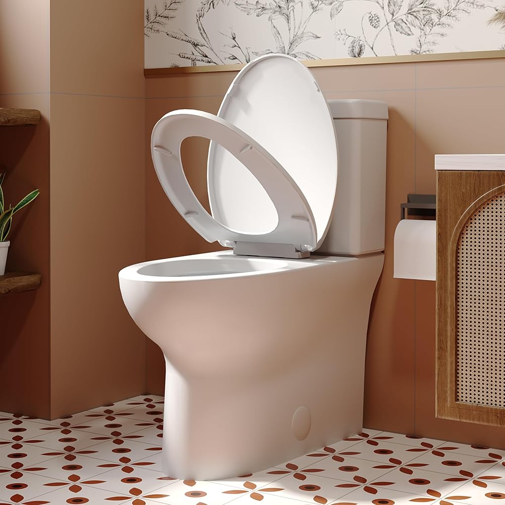 ELLAI Two-Piece Elongated Toilet Comfort Height ADA Single Flush TORNADO FLUSH Toilet 1.28 GPF 12” Rough In with Left-hand Trip Lever, White