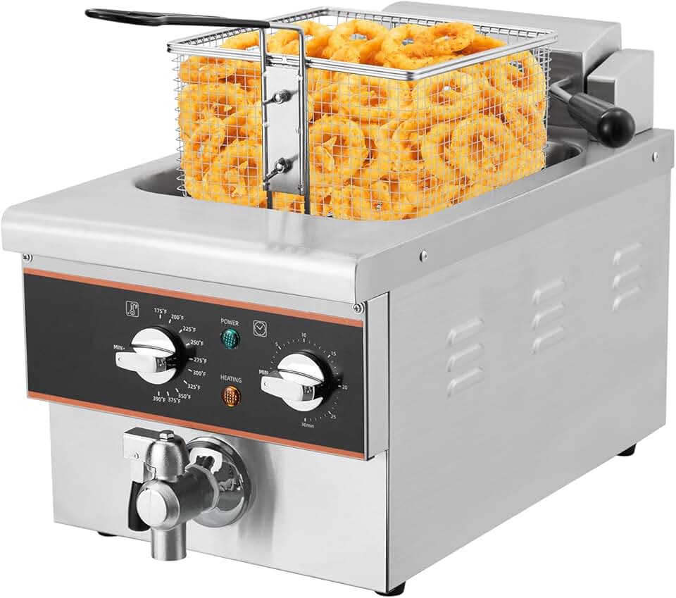 Electric Deep Fryer - 1800W, 6L Oil Capacity, Stainless Steel Deep Fryer With Oil Drain, Temp Control and 30 Min Timer, for Home & Commercial Use