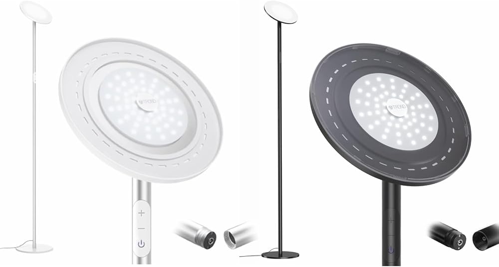 TROND Led Floor Lamp Torchiere Dimmable Floor Lamp 30W, 5500K Natural Daylight, 5000 lm, 71 in, 30 Minutes Timer, Detachable, Silver + Black