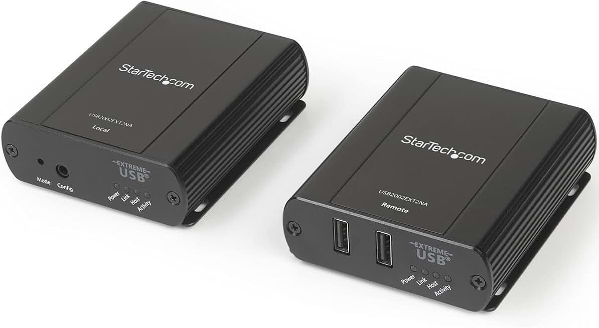 StarTech.com 2 Port USB 2.0 Extender Hub Over Cat5e/Cat6 Cable (RJ45) - 330ft/100m Industrial Metal USB Extender Adapter Kit w/ESD Protection - Externally Powered - 480 Mbps (USB2002EXT2NA)