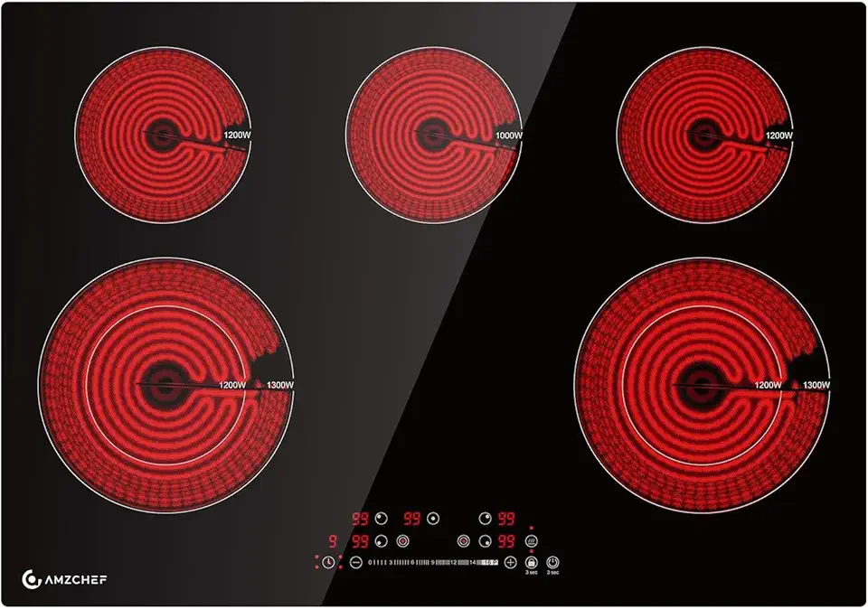 AMZCHEF 30 Inch Built-in Electric Cooktop,8400W and 5 Boost Burners Stove Cooktops with 2 High-Efficiency Burners,16 Heating Level, 1-99Min Timer & Safety Lock,Touch Control