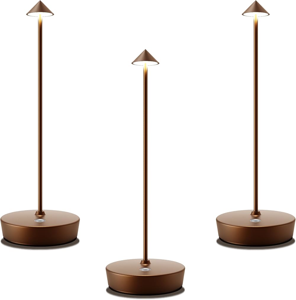 Cordless Table Lamp, LED Waterproof Touch Table Light Battery Powered USB Interface Dimmable Desk Lamp for Outdoor/Travel (Brown)