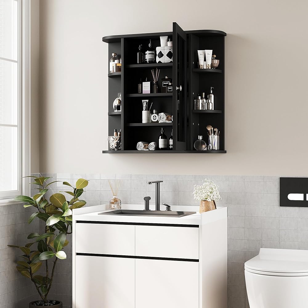 Shintenchi Tall Bathroom Storage Cabinet, Slim Corner Floor Cabinet with Doors and Drawer, Freestanding Narrow Bathroom Organizer with Adjustable Shelves for Small Space, Gray