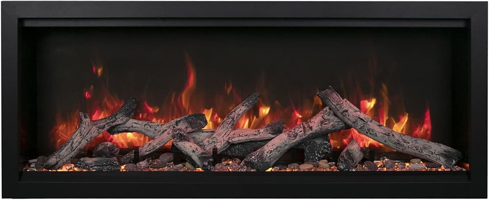 Amantii SYM-74-XT-BESPOKE Symmetry Extra Tall Bespoke 74-inch Indoor/Outdoor Electric Fireplace with Remote, Trim, Rustic Log Media, and WiFi/Bluetooth Speaker