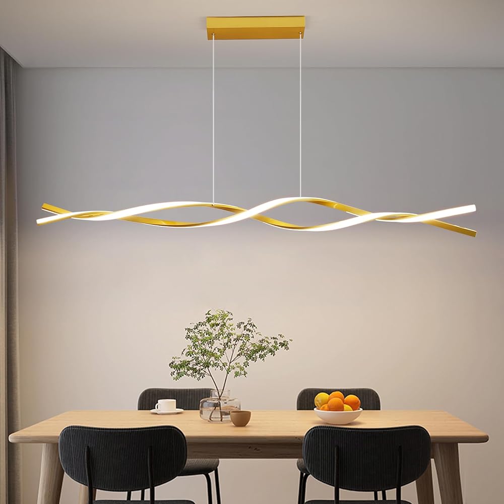 Modern Ceiling Pendant Light, with Remote Control Dimmable 3 Color Mode & Brightness Ceiling Lamp, Anti-Flicker Dining Light Fixture for Kitchen, Dining Room (Gold, 59IN)