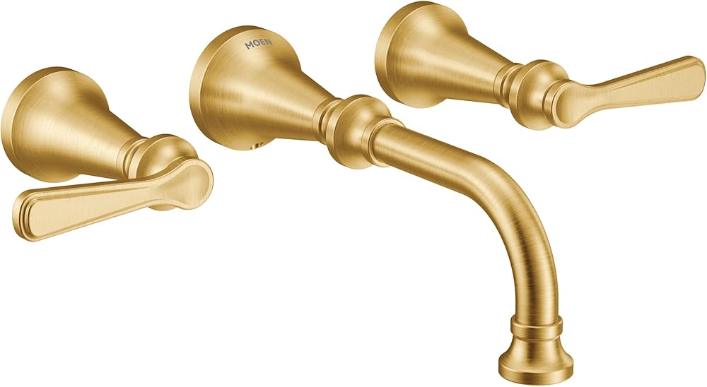 Moen TS44104BG Colinet Traditional Lever Handle Wall Mount Bathroom Faucet Trim Valve Required, Brushed Gold