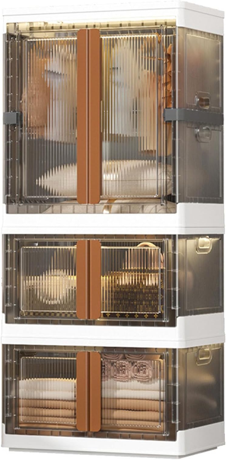 Plastic Storage Bins for Closet Organizers and Storage, Folding Storage Box, Stackable Storage Cabinet with Open Front Door