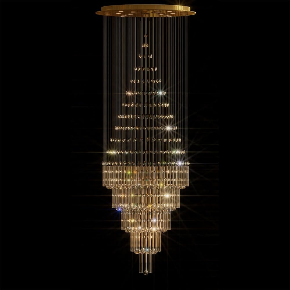 Flashing God 40''X118 High Ceiling Chandelier Crystal Raindrop Gold Chandeliers Staircase Large Chandelier Villa Entrance Foyer Pendant Light Foyer High Ceiling Light 15 GU10 Bulb Dimming