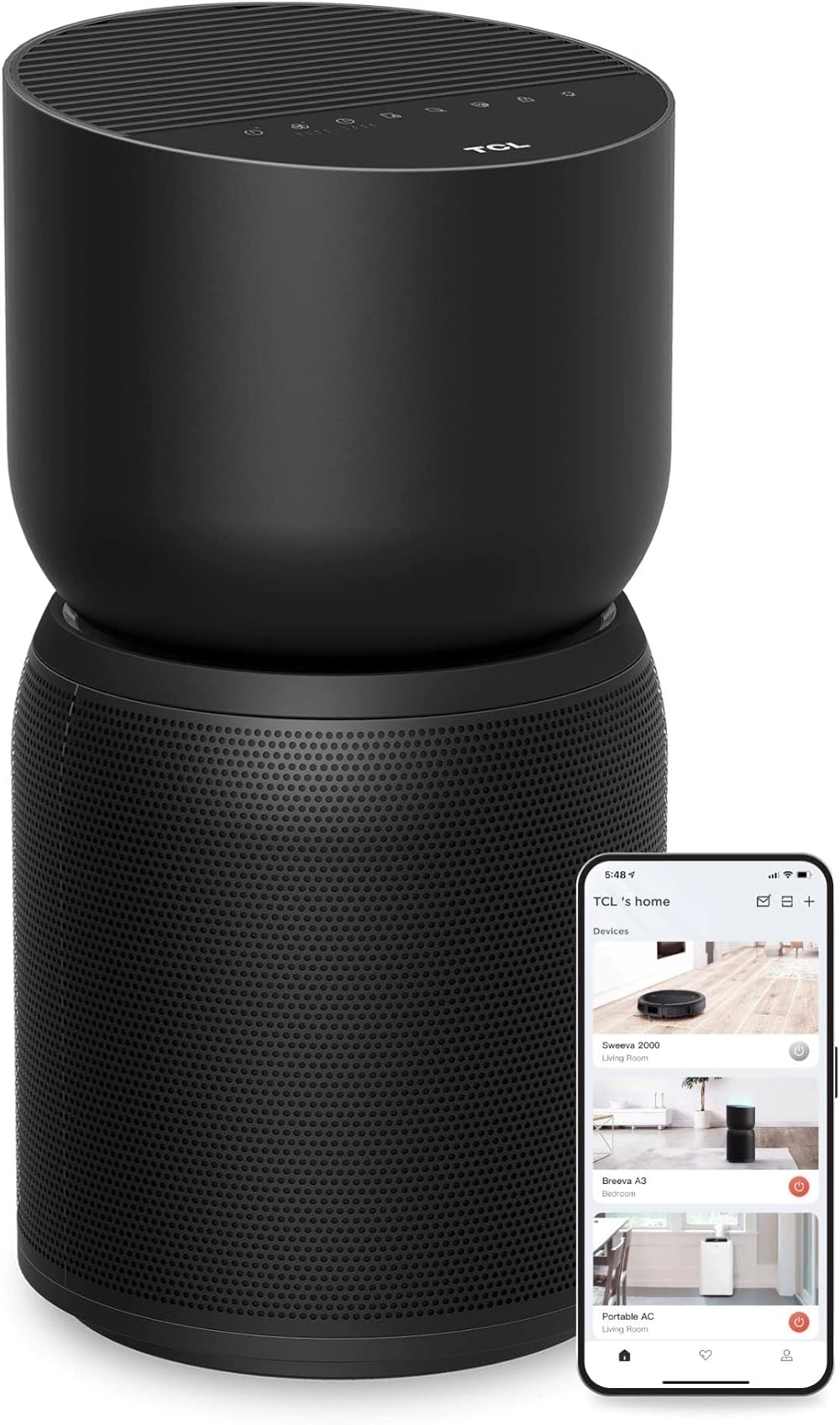 TCL Breeva A3 Smart Air Purifier with 5-Stage Clean, True HEPA (H13), Removes 99.97% of Dust/Bacteria/Odors & More, App & Voice Control, Auto Shield, Ultra-Quiet, Black (A315B)
