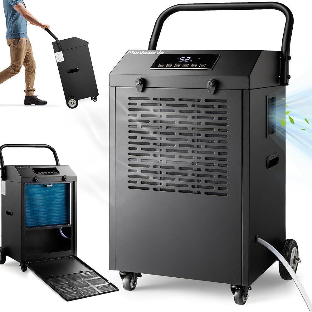 Commercial Dehumidifier for Basement with Drain Hose, 130 Pints 6000 Sq. Ft Industrial Dehumidifier for Whole Home and Large Spaces, Portable Auto Defrost Dehumidifiers, 5-Year Warranty