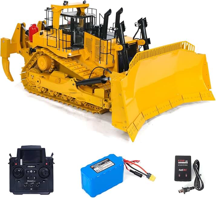1/10 D11T RC Hydraulic Bulldozer 5-Way Reversing Valve Double Pump Heavy Duty Metal Radio Control Giant Dozers Motor Servo ESC Light Sound System