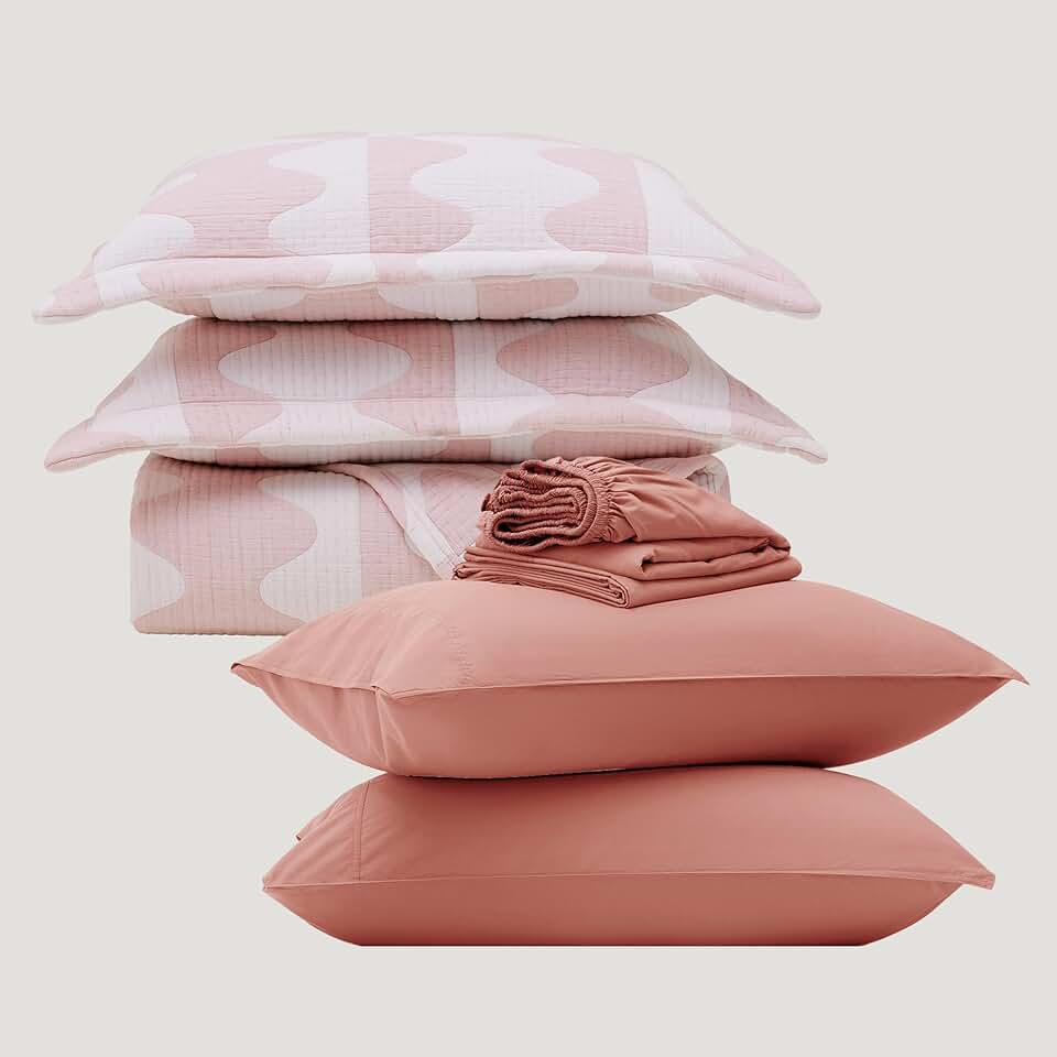 Double Stitch by Bedsure Cotton Tencel Sheet Set and Quilt Bedding Set