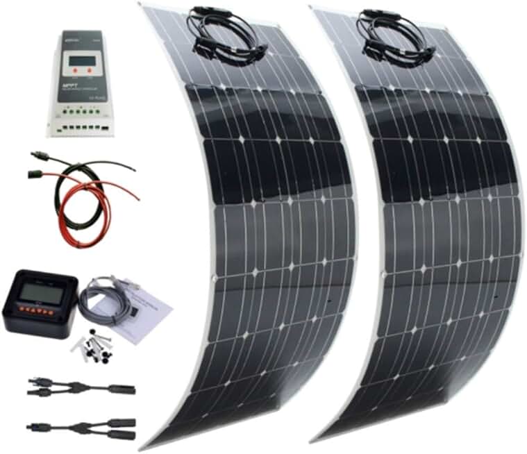 200 Watt Solar System Kit / 2 Pcs Solar Panel Bendable Flexible Solar Panel with 20A MPPT Solar Charge Controller Cable Battery Charger for for RV Boat Cabin Tent Car, Off-Grid