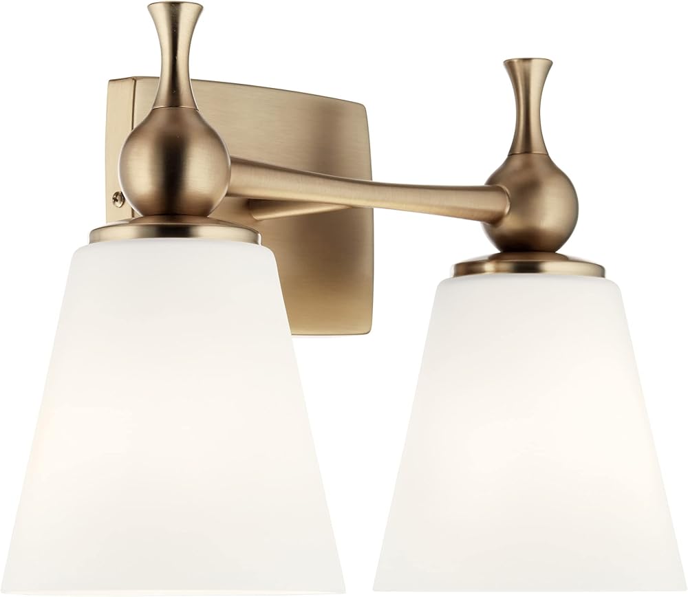 Kichler, Cosabella 15 Inch 2 Light Vanity Light with Satin Etched Cased Opal Shade in Champagne Bronze, 55091