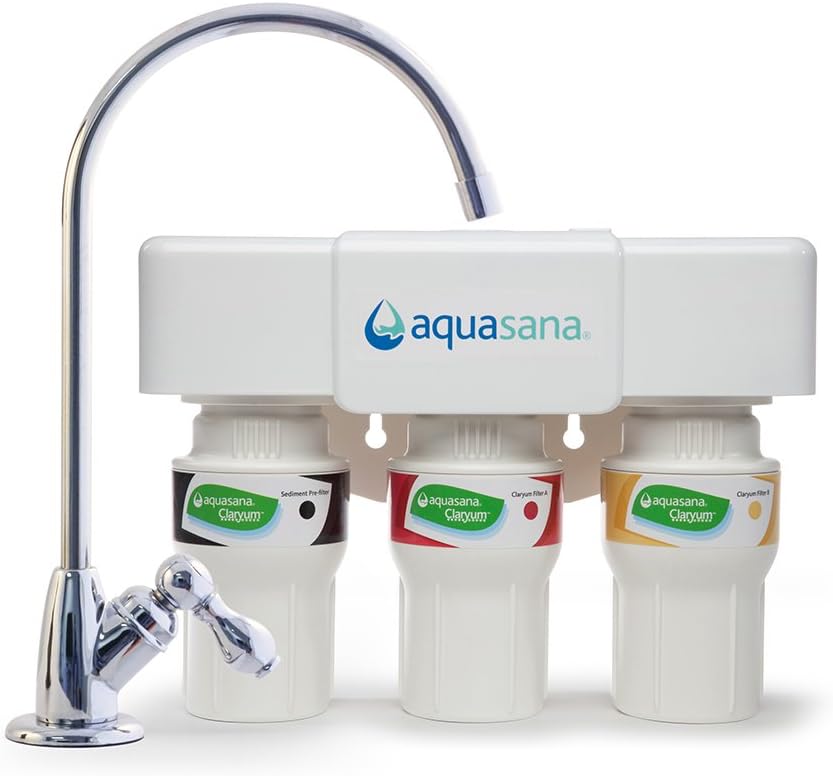Aquasana 3-Stage Under Sink Water Filter System - Kitchen Counter Claryum Filtration - Filters 99% Of Chlorine - Chrome Faucet - AQ-5300.56