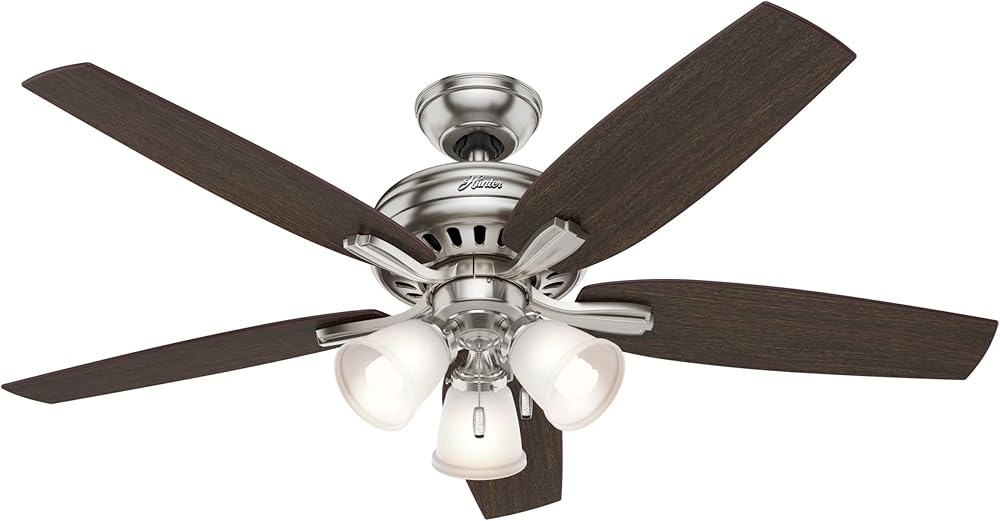 HUNTER Fan Company, 53318, 52 inch Newsome Brushed Nickel Ceiling Fan with LED Light Kit and Pull Chain