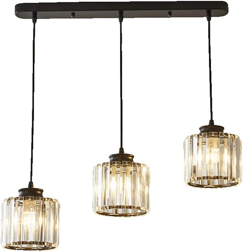Baska Crystal Cluster Pendant Chandelier Lighting Black Metal Modern Pendant Lamp, E27 Drop Ceiling Light, Kitchen Island Lighting Fixture, Dining Room 3-Light Suspension Lamps