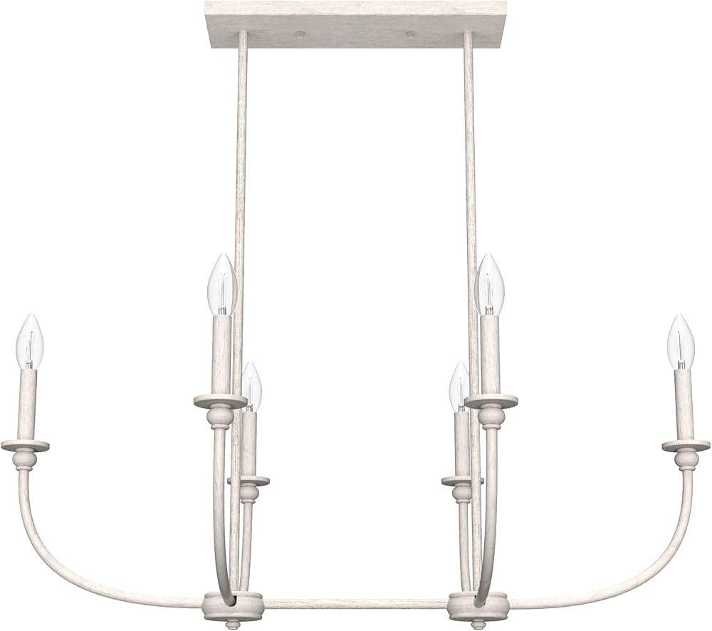 Southcrest 6-light Distressed White, Large Chandelier, Dimmable, Linear Shaped, for Bedrooms, Kitchens, Dining, Living Rooms - 19645