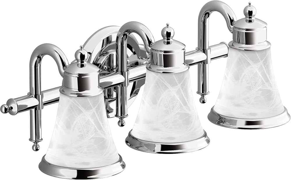 Moen YB9863CH Waterhill 3-Light Dual-Mount Bath Bathroom Vanity Fixture with Frosted Glass, Chrome