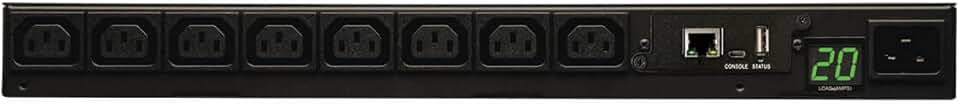 Tripp Lite Monitored PDU, 8 Outlets (C13), 208/220/230/240V, C20/L6-20P Adapter, 3.2-3.8kW, 8 ft. Cord, 1U Rack-Mount Single-Phase PDU, TAA (PDUMNH20HV)