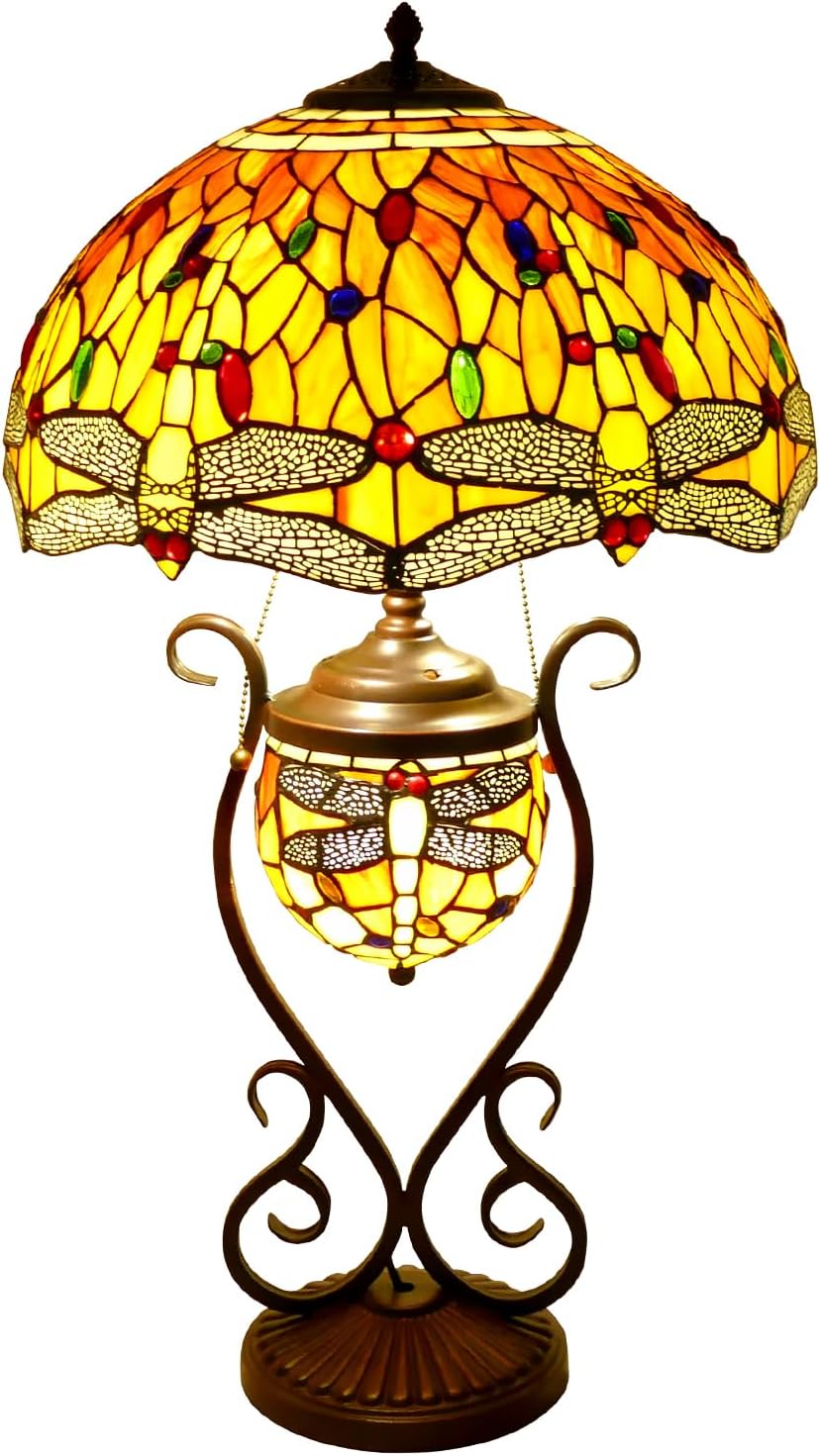 Tiffany Lamp Stained Glass Lamp 16x16x27 Inches Beautiful Dragonfly Style Large Table Lamp Desk Light with Metal Base for Bedroom Living Room Home Office Decor
