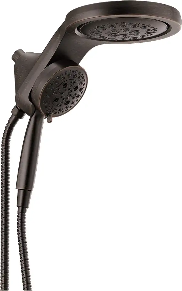 Delta Faucet HydroRain 5-Spray H2Okinetic Dual Shower Head with Handheld Spray, Oil Rubbed Bronze Shower Head with Hose, Handheld Shower Heads, 1.75 GPM Flow Rate, Venetian Bronze 58680-RB