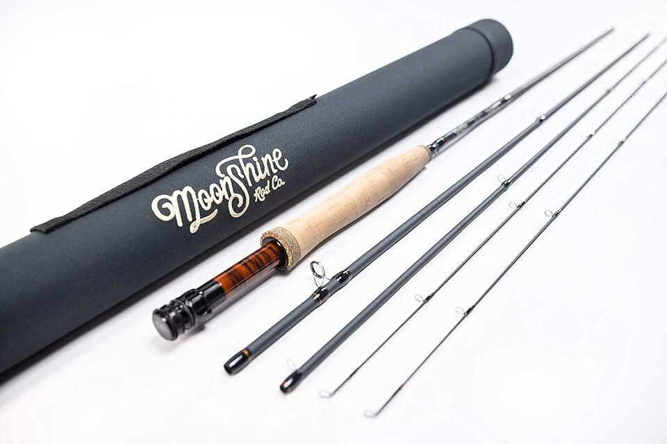 Moonshine Rod Co. Fly Fishing Rod with Carrying Case and Extra Rod Tip Section, Slow-Medium-Fast Action, 2-12wt