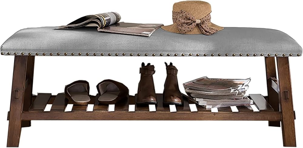 Shoe Storage Bench Entryway Hallway Furniture, Wooden Shoe Bench with Retro Buckle Entryway Shoe Rack, Soft Cushion Shoe Rack Organizer for Entryway Bedroom, 60 x 30 x 4CM(Gray-a,70*30*40 cm)