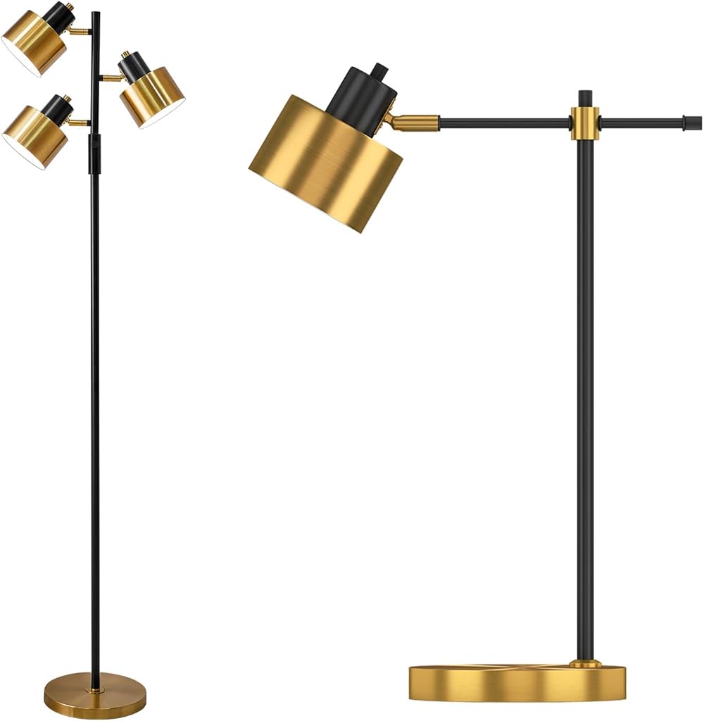 OYEARS 22.2“ Modern Industrial Desk Lamp Floor Lamp for Reading LED Metal Table Lamp Light for Office Bedroom Study Room Living Room Nightstand Bedside Lamps Gold and Matte Black Accent Finish 5W Bulb