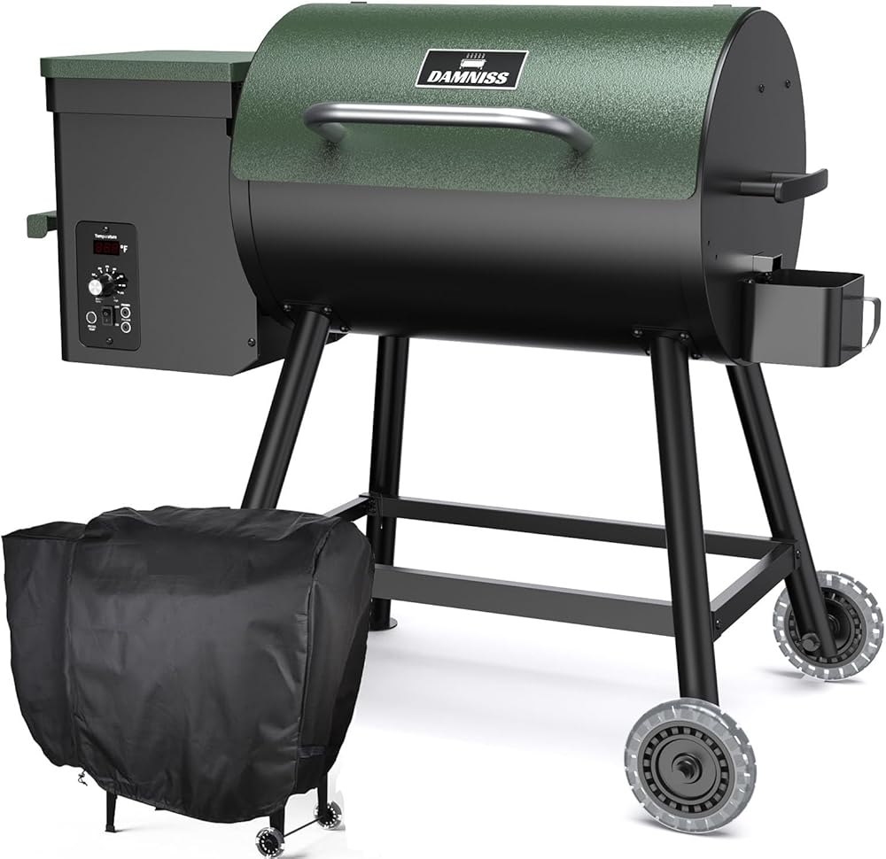 Wood Pellet Grill & Smoker 8-in-1 Pellet Grill with Automatic Temperature Control, & Rain Cover 456 Sq. in Area for Backyard Camping Outdoor