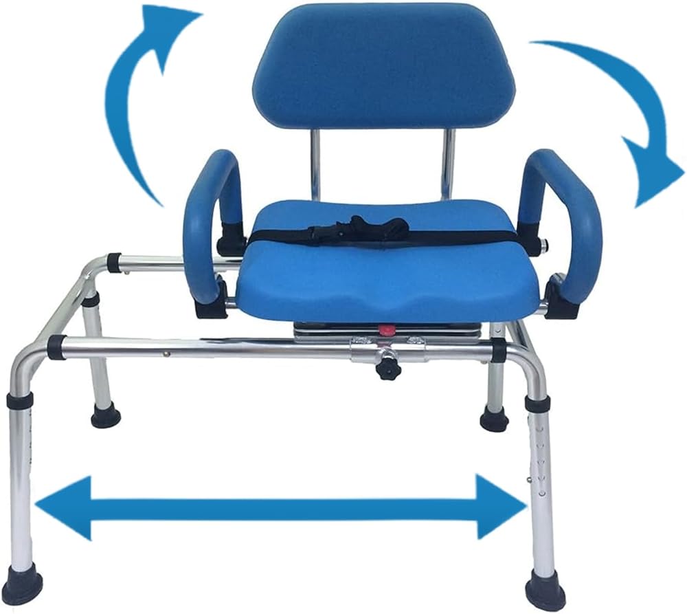 Sliding Rotating Shower/Bath Chair by Mobi Bench (2024 Upgraded Version) – Transfer Swivel Seat, Water Proof Padding with Pivoting Arms,Adjustable Height, Compact Design for Tubs - Handicap & Seniors