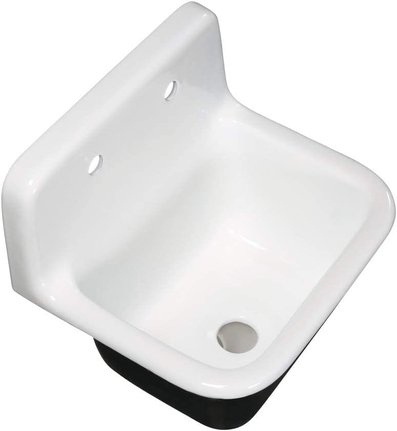 Kingston Brass Fauceture GCKWS221822 Petra Galley 22 Inch Wall Mount Single Bowl Kitchen Sink, White