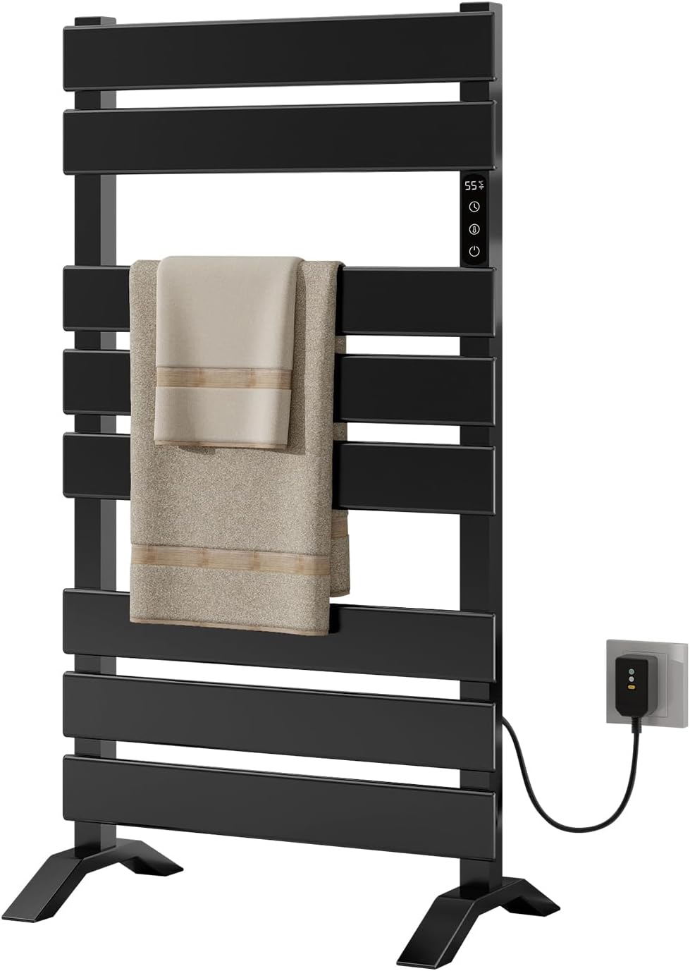 Towel Warmer,Freestanding Towel Warmer Rack for Bathroom - 8 Bars Black Electric Towel Warmer,WiFi Heated Towel Rack with Timer and LED Indicator
