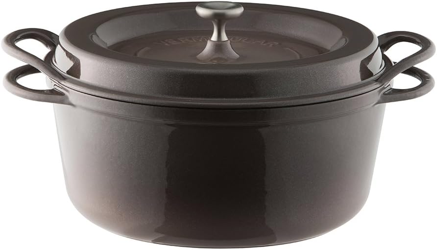 Vermicular BRN26R Round Oven Pot, 10.2 inches (26 cm), Anhydrous, Enameled Pot, Exclusive Recipe Book Included, Pearl Brown