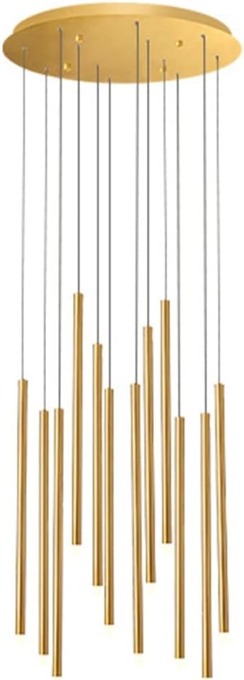 Long Tube Stairs Spiral Elier Modern Duplex Led Light Cluster Suspended Light with Adjustable Height for Kitchen Island Loft Bar Building Foyer Lamp/12 Lights Gold/Warm Light