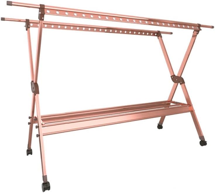 Hanger for Drying Folding Floor-Standing Rustproof Indoor Outdoor Balcony Stainless Steel Clothes Rack Cool Clothes Rack Rod Drying Quilt Shelf with Swivel Wheelseasy to Move Space-Saving/Pink