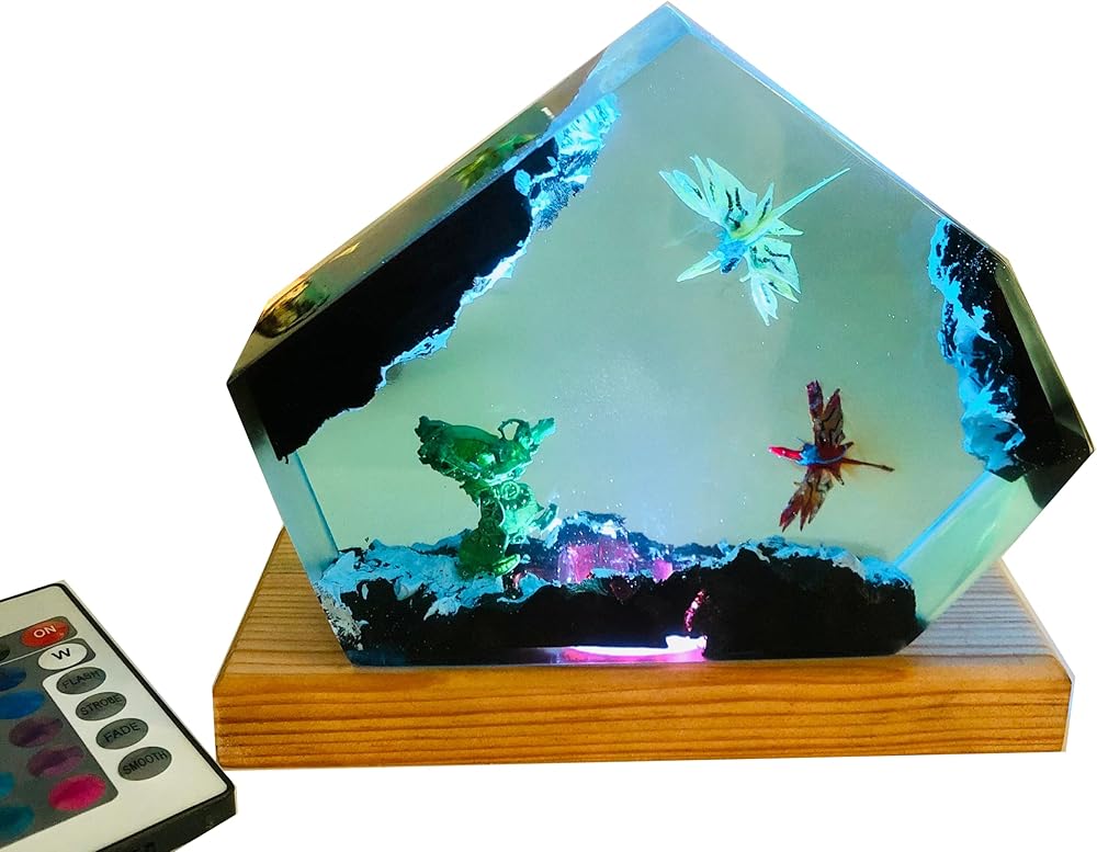 Robot vs Dragon Avatar 2 Lamp, Avatar 2 Way of the Water Wood Resin Lamp, Ocean Diorama, Sea World Lamp, Survival Crafts, Lamp Decorations Marine Art Night Light Desk Lamp (10x10 inch)