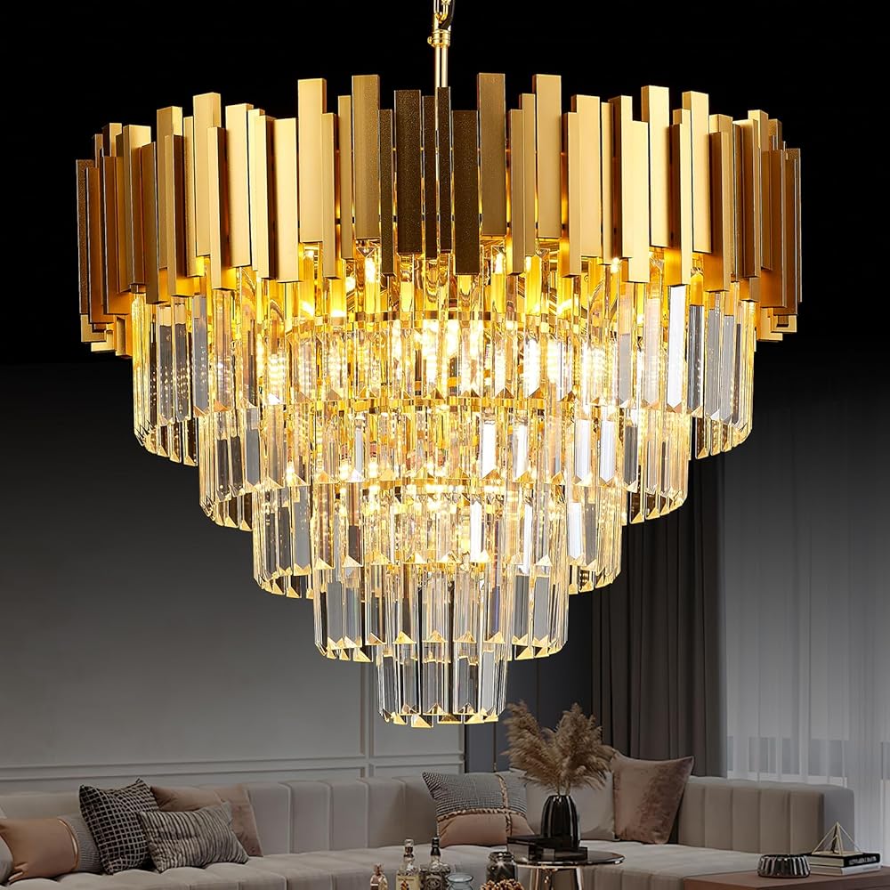 14-Lights 5 Tiers Gold Crystal Chandeliers Luxury 23.6