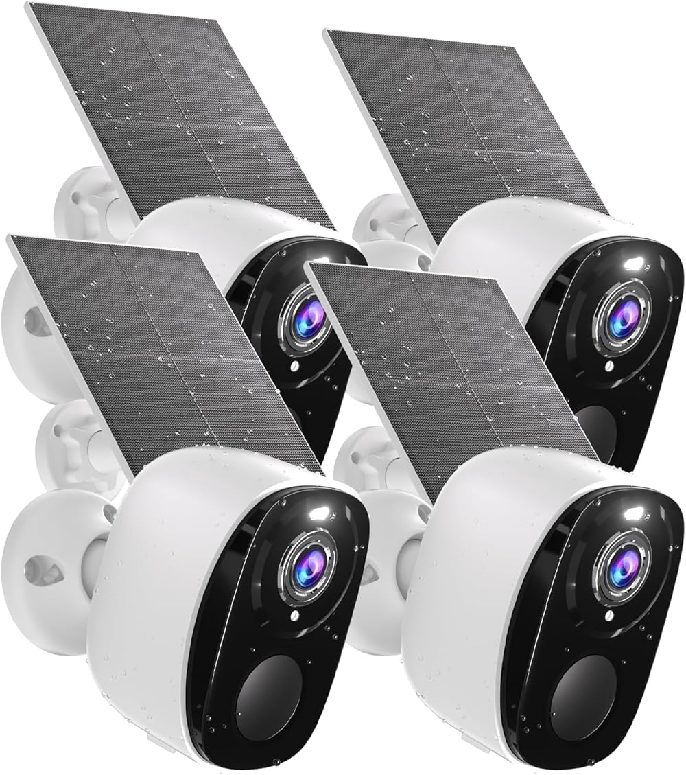 4Pack Solar Security Cameras Wireless Outdoor, Outdoor Cameras for Home Security, Home Camera with Motion Detection Alarm Floodlight Color Night Vision 2-Way Audio Waterproof,IP65 SD/Cloud