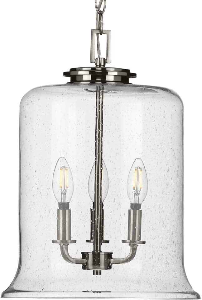Winslett Collection 3-Light Clear Seeded Glass Coastal Pendant Light Brushed Nickel